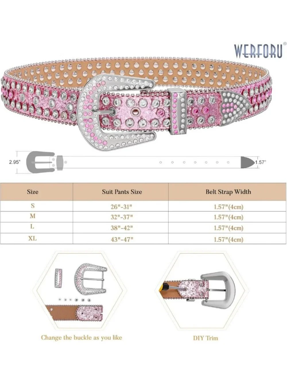 Unisex Rhinestone Studded Leather Belt - Bling Cowgirl Cowboy Style for Jeans